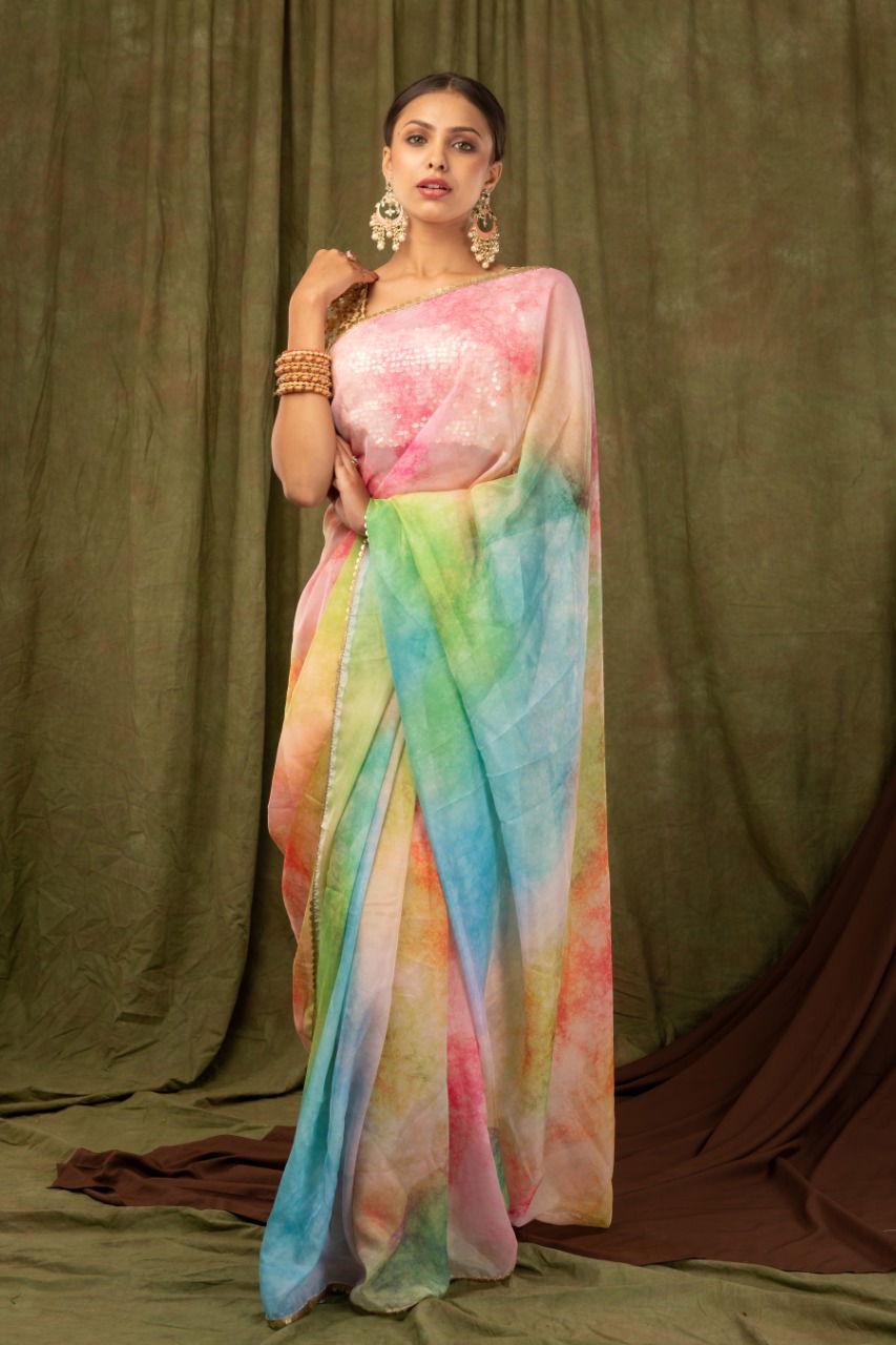 Ynf Tie Dye Silk 1 Latest Fancy Party Wear Organza Saree Collection